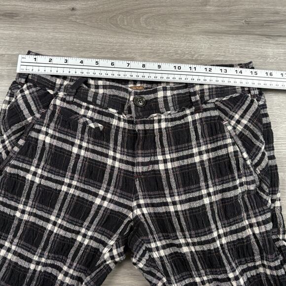 Free People Womens Size 8 Linen Look Cotton Mid Rise Straight Trouser Pant Plaid - Picture 7 of 16